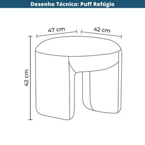 9  Puff Refugio Rivatti 42 cm -Altura- Estofado em Boucle Laranja Entardecer Desenho Tecnico